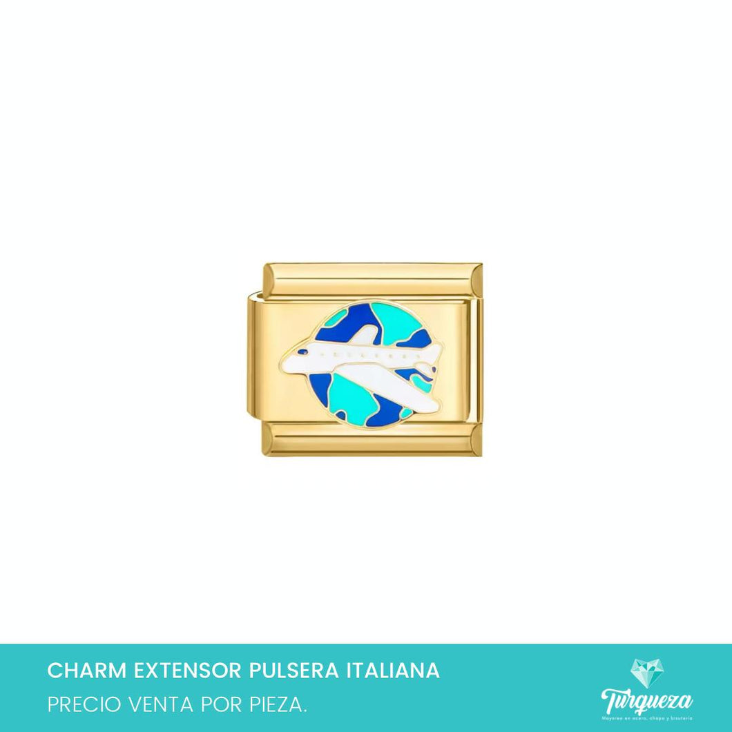 Dije Charm Avion para Pulsera Tipo Italiana Dorado Acero Inoxidable