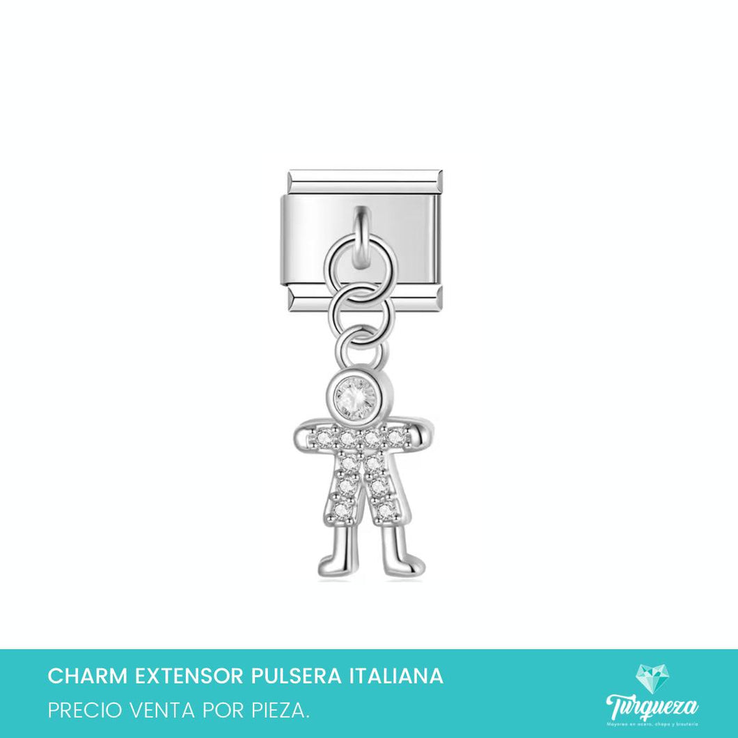 Dije Charm Niño Zirconias Colgante para Pulsera Tipo Italiana Plateado Acero Inoxidable