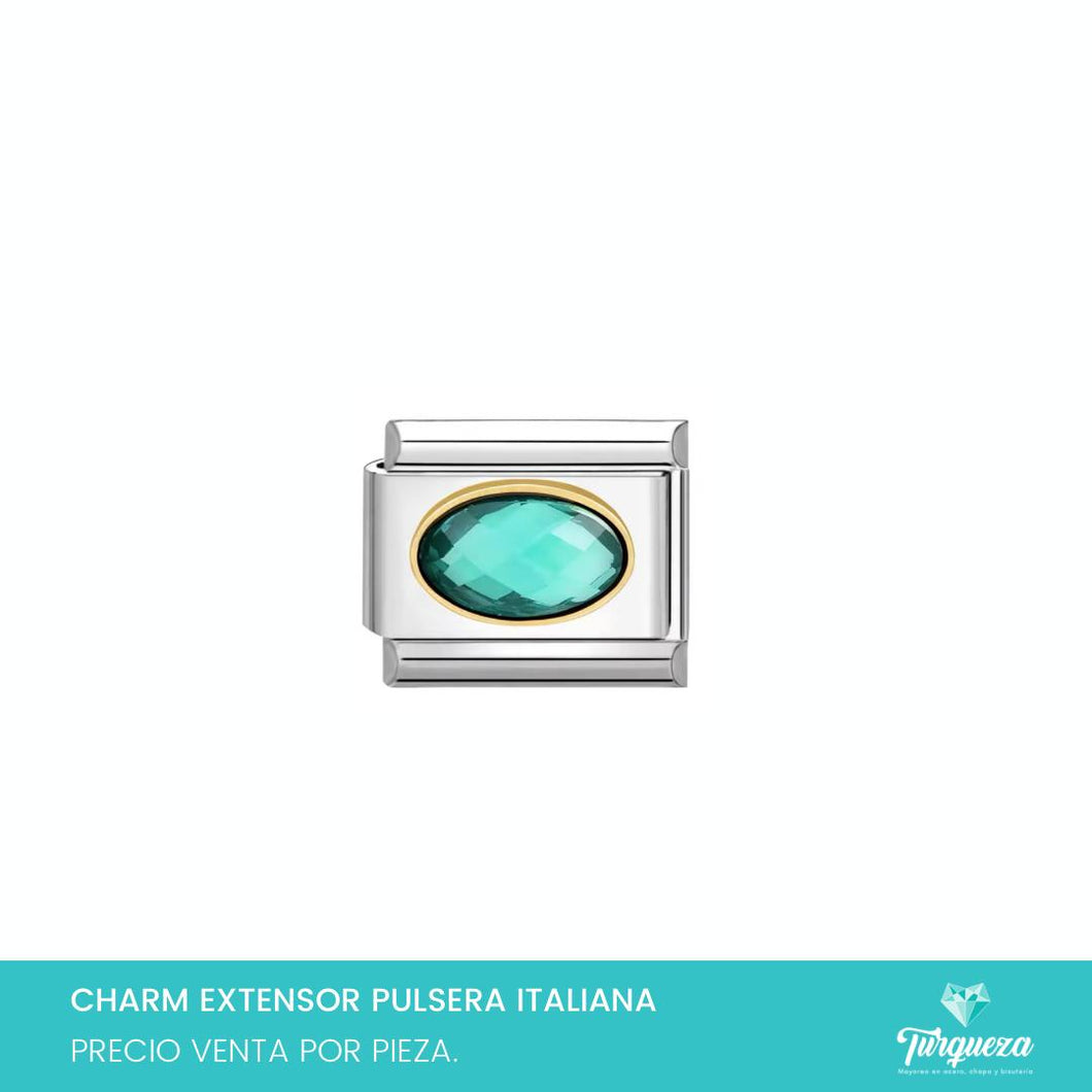 Dije Charm Piedra Verde para Pulsera Tipo Italiana Plateado Acero Inoxidable