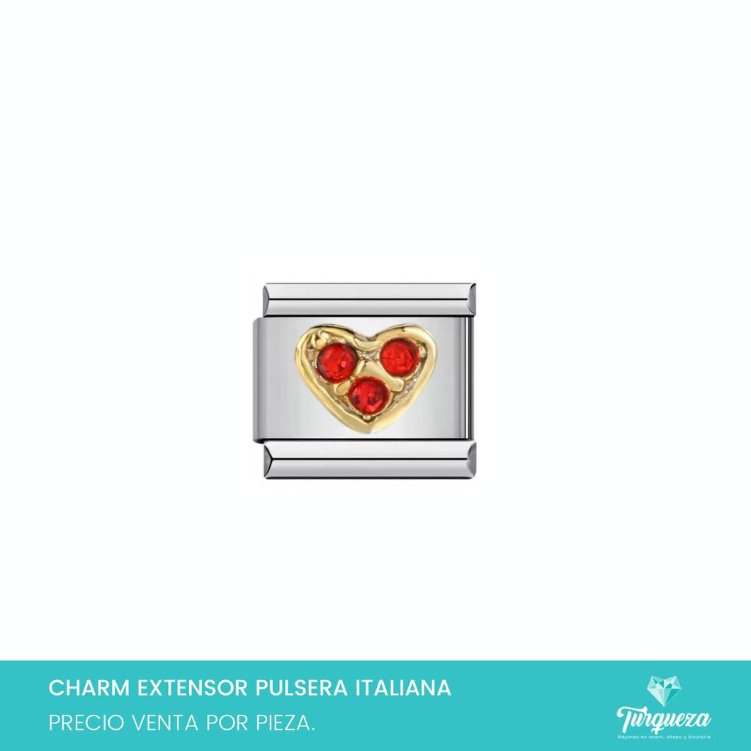 Dije Charm Corazon Zirconias Rojas para Pulsera Tipo Italiana Plateado Acero Inoxidable