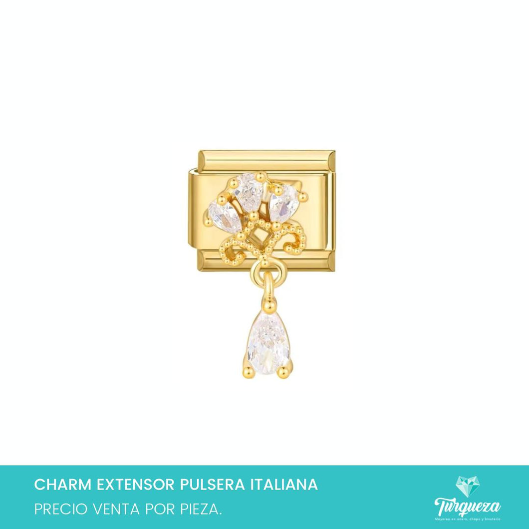 Dije Charm Zirconia Colgante 3D para Pulsera Tipo Italiana Dorado Acero Inoxidable