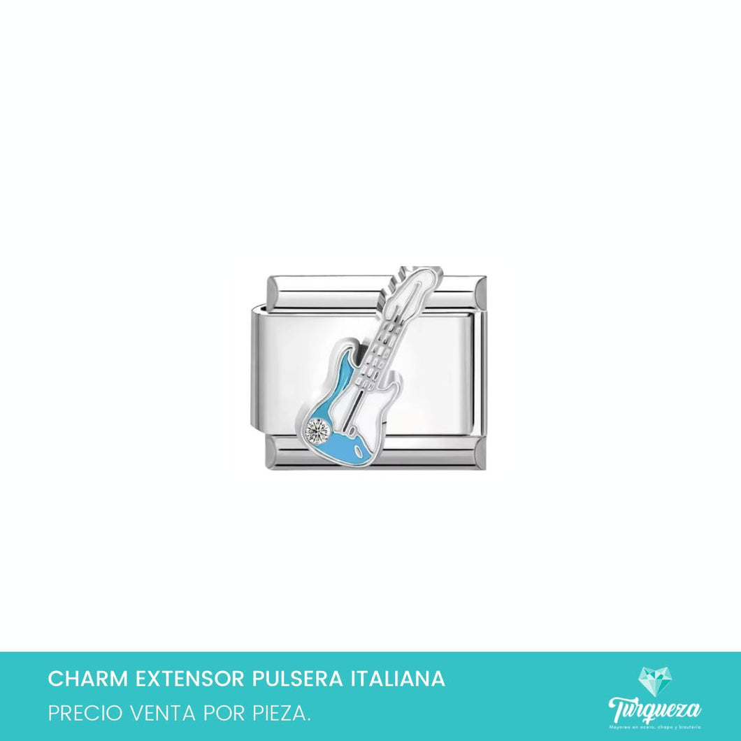 Dije Charm Guitarra 3D para Pulsera Tipo Italiana Plateado Acero Inoxidable