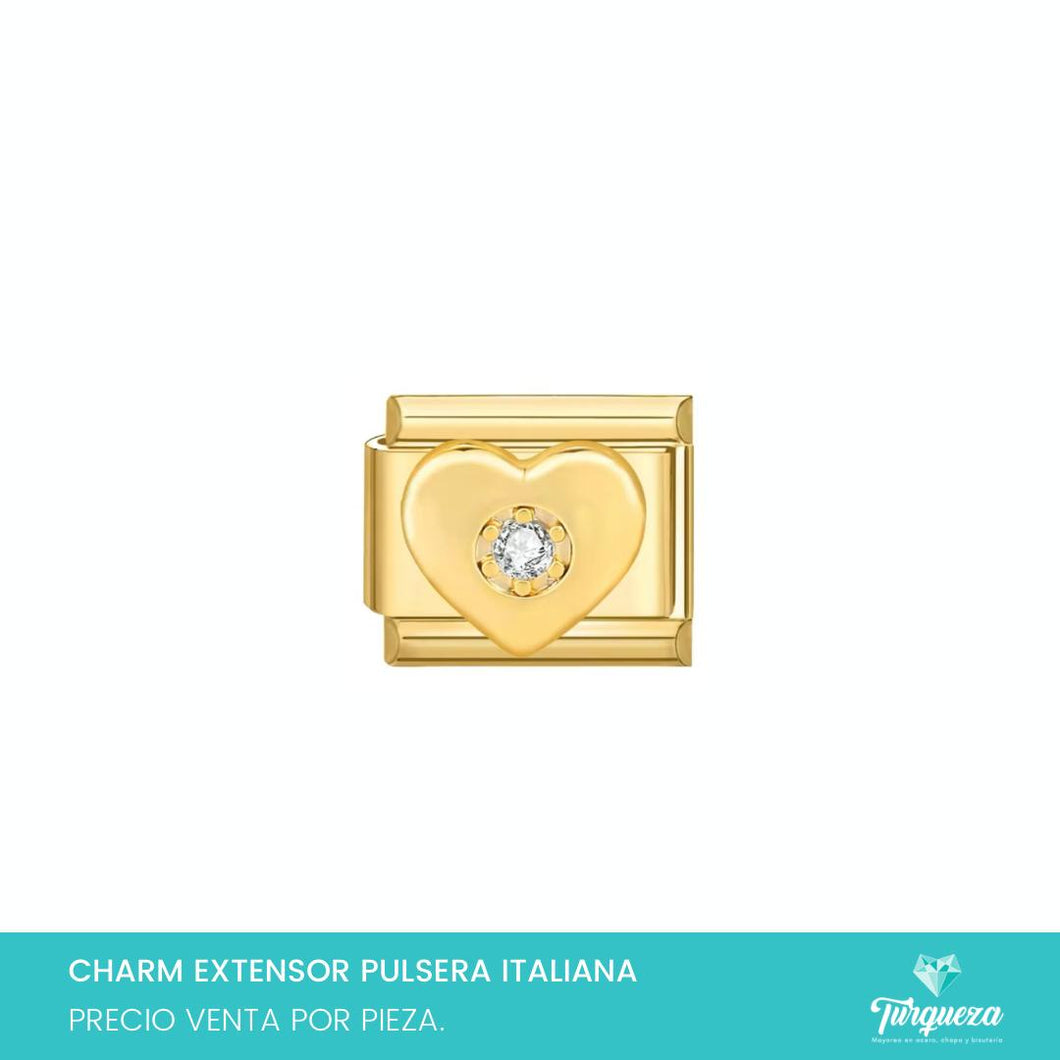 Dije Charm Corazon 3D para Pulsera Tipo Italiana Dorado Acero Inoxidable