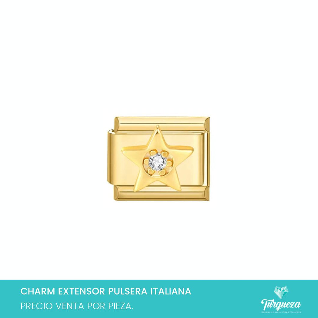 Dije Charm Estrella 3D para Pulsera Tipo Italiana Dorado Acero Inoxidable