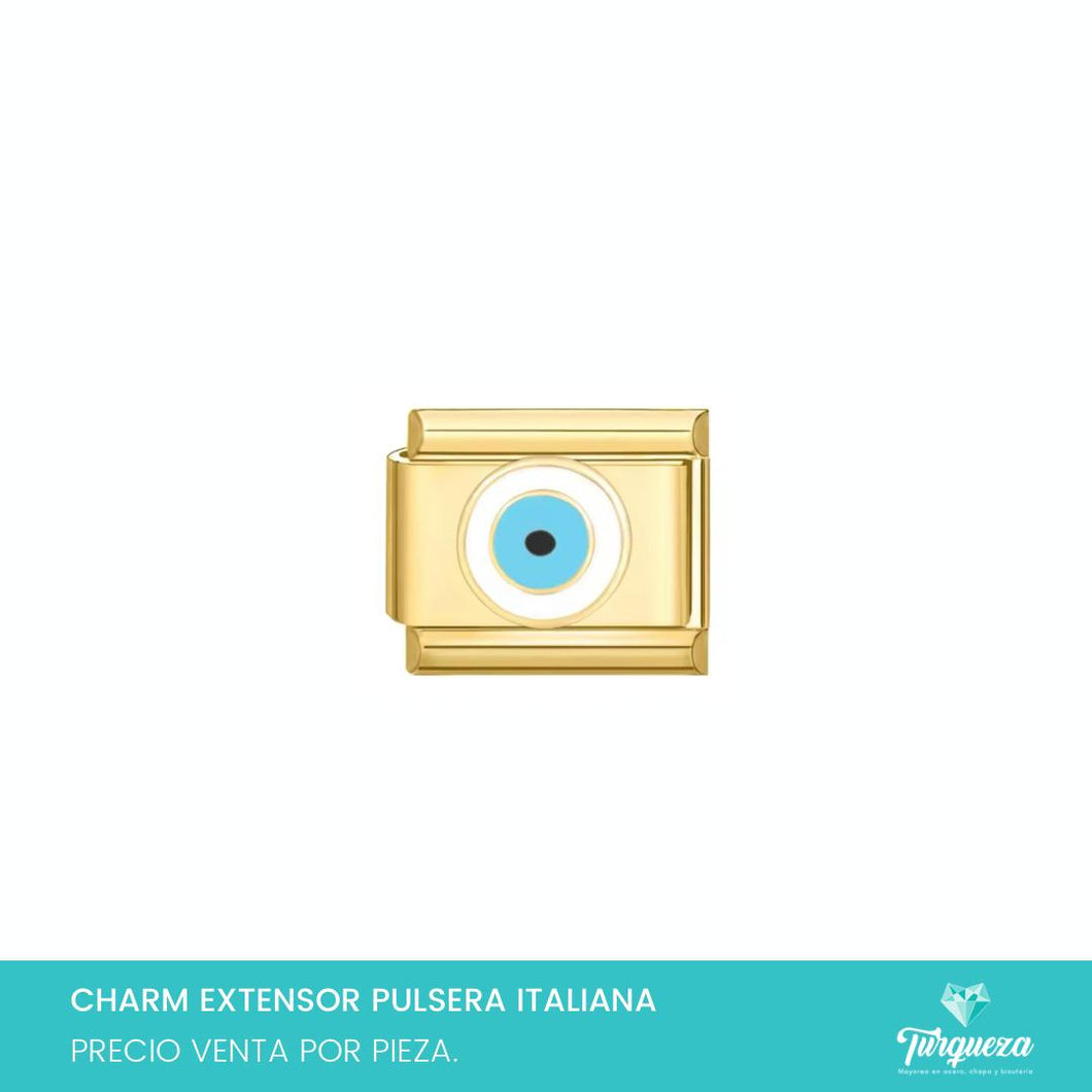 Dije Charm Ojo para Pulsera Tipo Italiana Dorado Acero Inoxidable