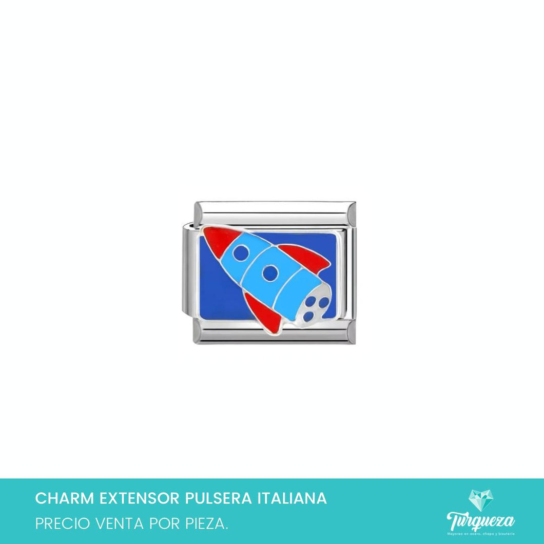 Dije Charm Cohete para Pulsera Tipo Italiana Plateado Acero Inoxidable