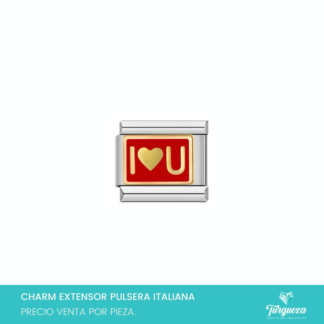 Dije Charm I LOVE U para Pulsera Tipo Italiana Plateado Acero Inoxidable
