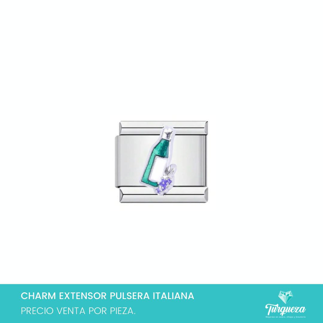 Dije Charm Vino 3D para Pulsera Tipo Italiana Plateado Acero Inoxidable