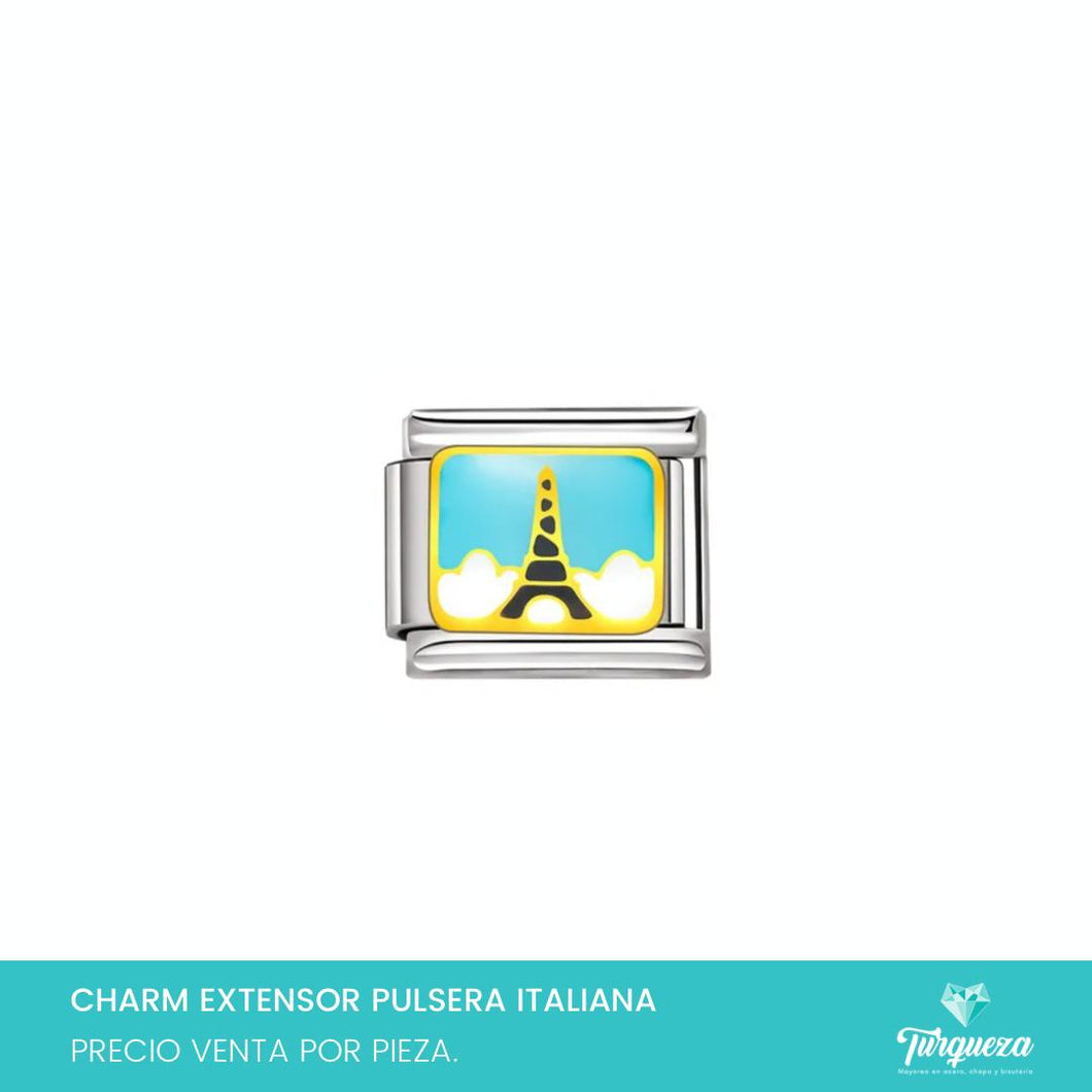 Dije Charm Torre Eiffel para Pulsera Tipo Italiana Plateado Acero Inoxidable