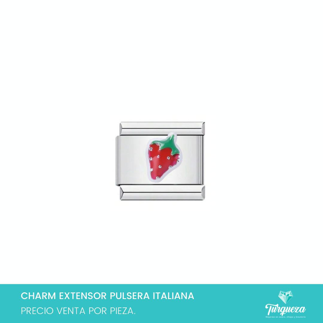 Dije Charm Fresa 3D para Pulsera Tipo Italiana Plateado Acero Inoxidable