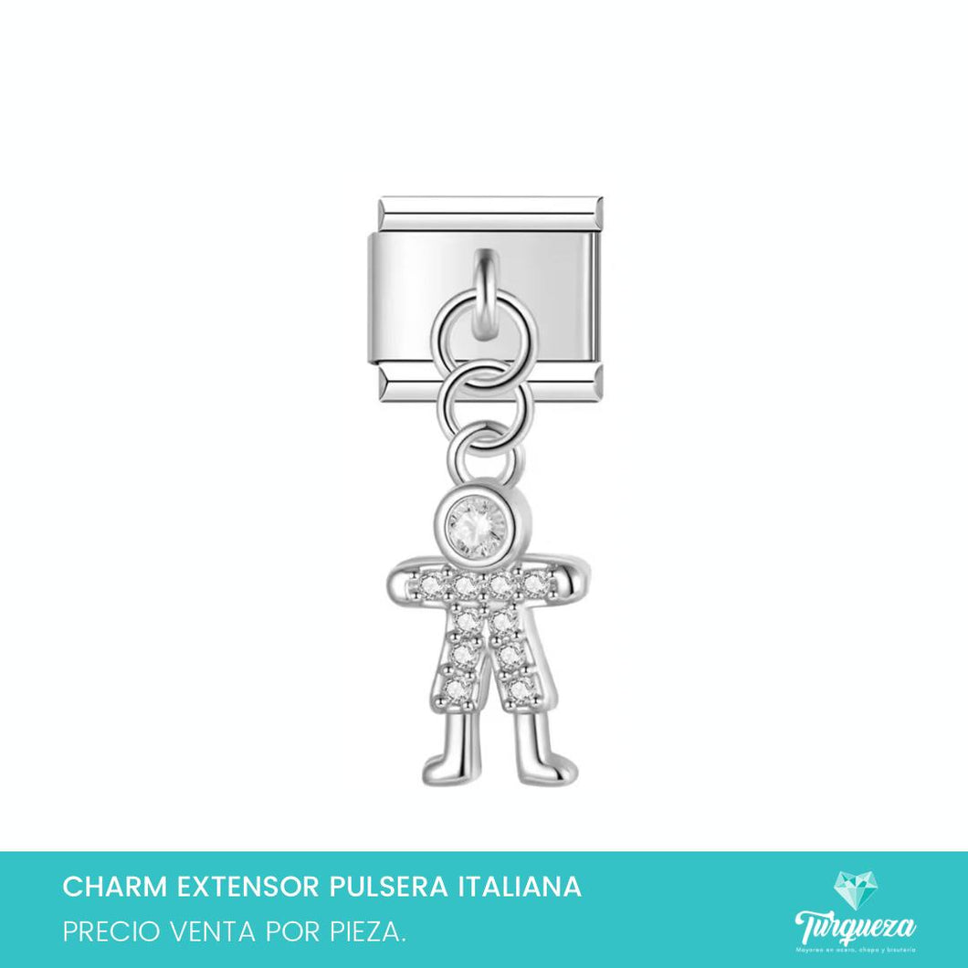 Dije Charm Niño Zirconias Colgante para Pulsera Tipo Italiana Plateado Acero Inoxidable