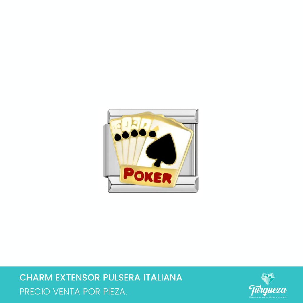 Dije Charm Poker para Pulsera Tipo Italiana Plateado Acero Inoxidable