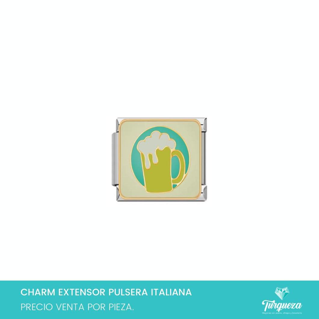 Dije Charm Cerveza para Pulsera Tipo Italiana Plateado Acero Inoxidable