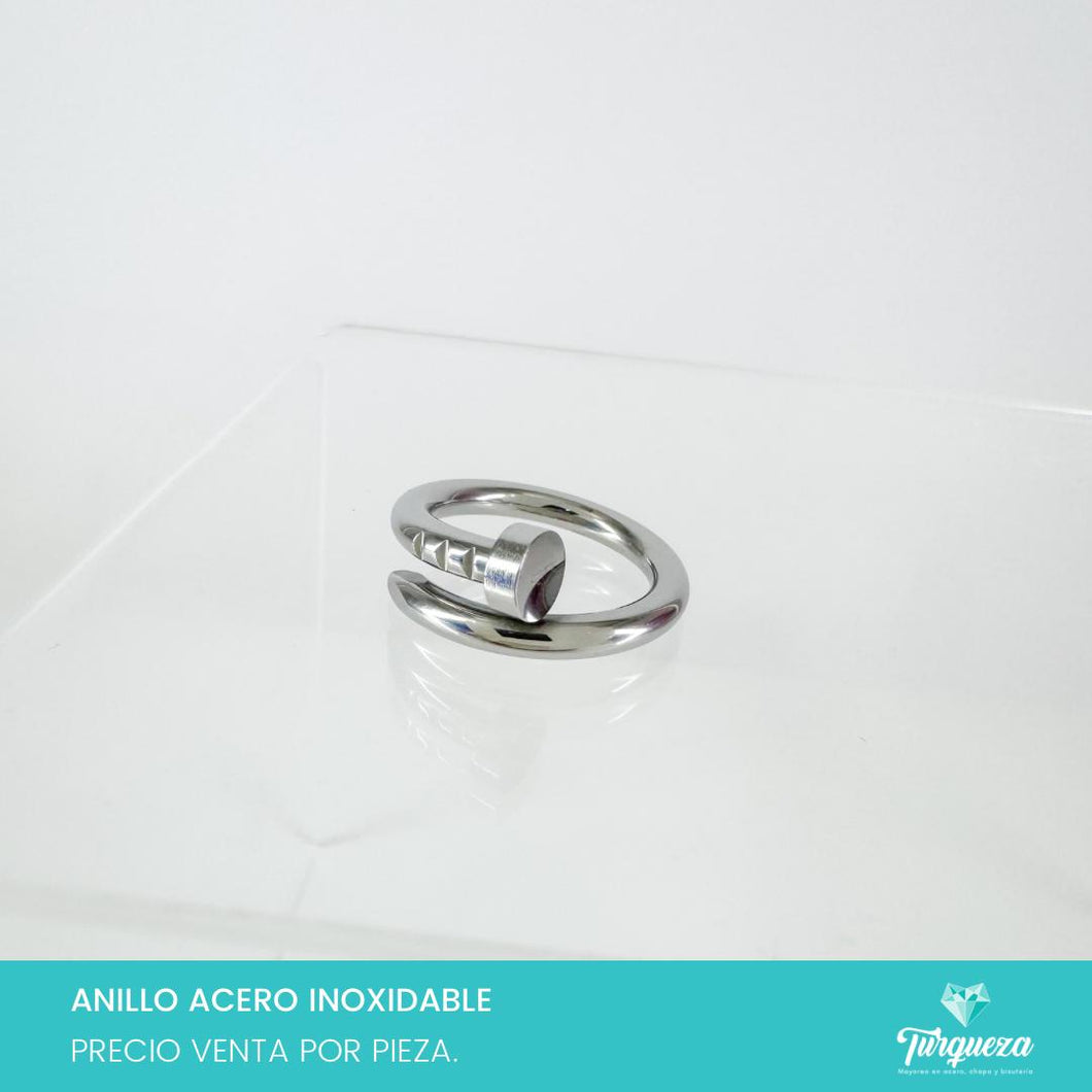 Anillo Clavo Plateado Acero Inoxidable