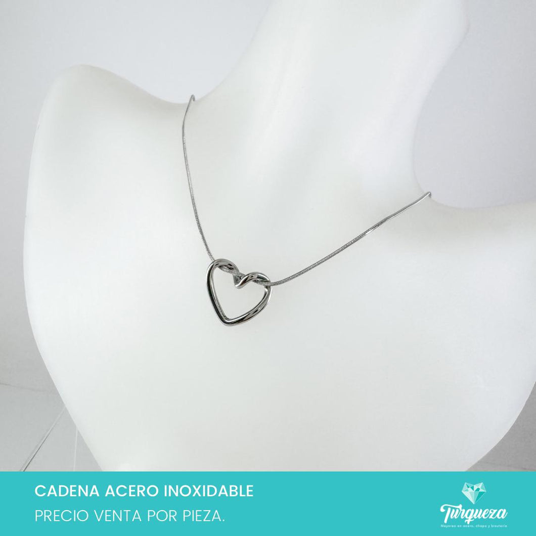 Collar Corazon Plateado Acero Inoxidable