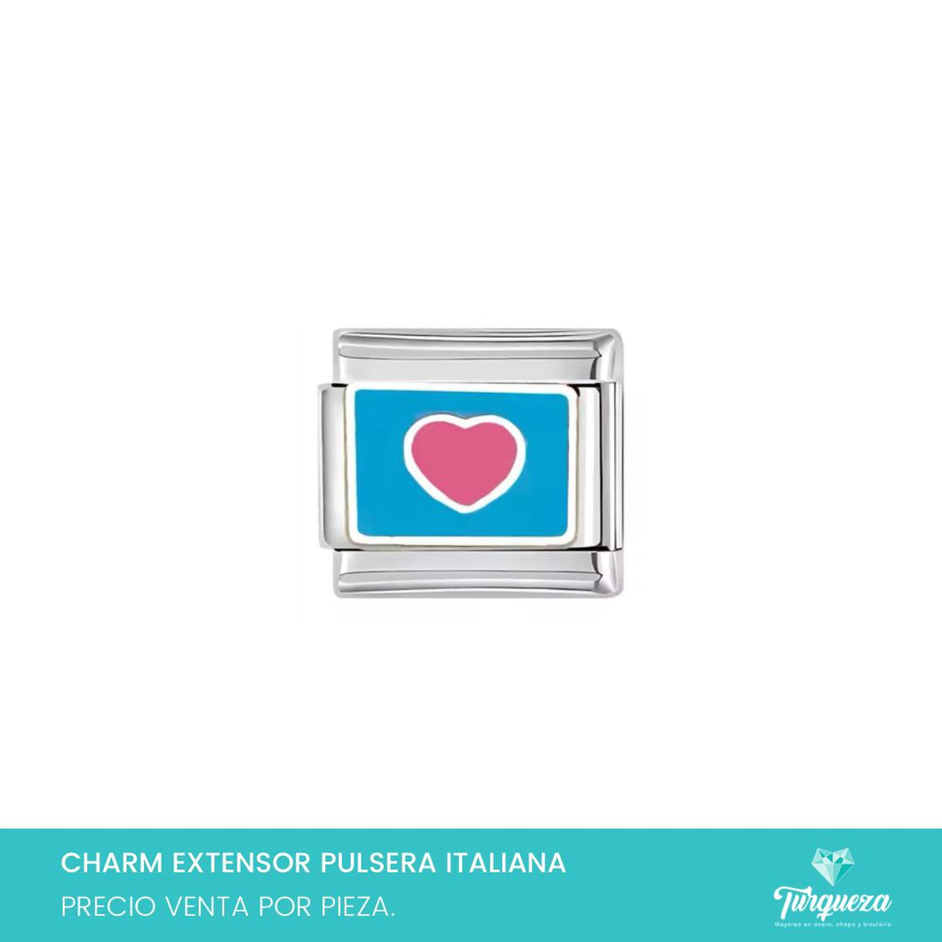 Dije Charm Corazon para Pulsera Tipo Italiana Plateado Acero Inoxidable