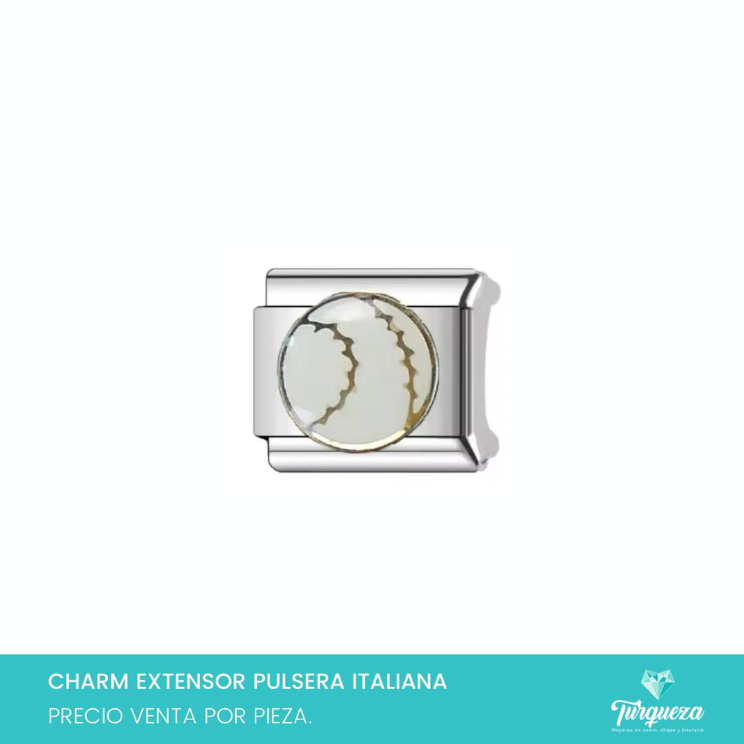 Dije Charm Pelota Baseball para Pulsera Tipo Italiana Plateado Acero Inoxidable