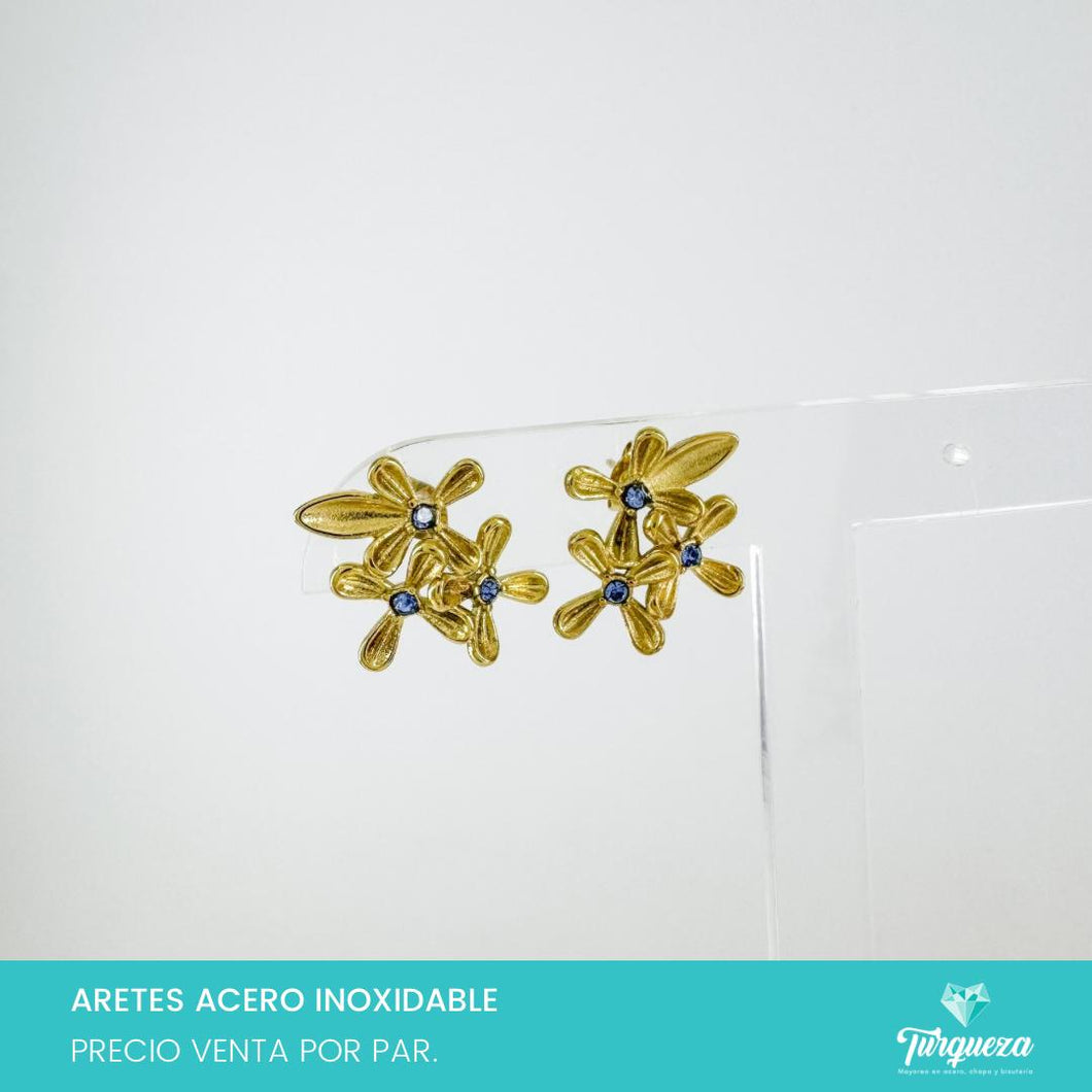 Arete Flores Zirconias 2cm Dorado Acero Inoxidable