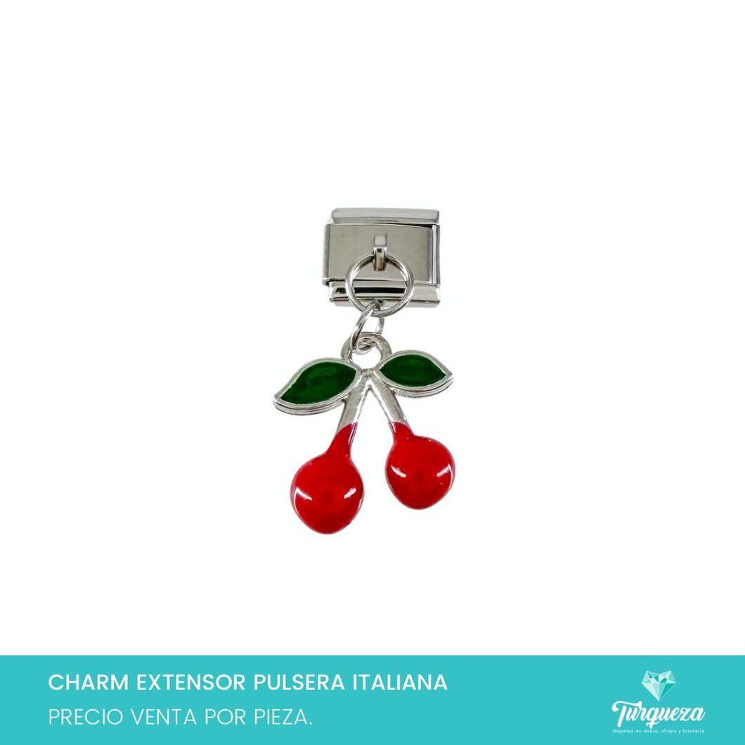 Dije Charm Cerezas Colgante para Pulsera Tipo Italiana Plateado Acero Inoxidable