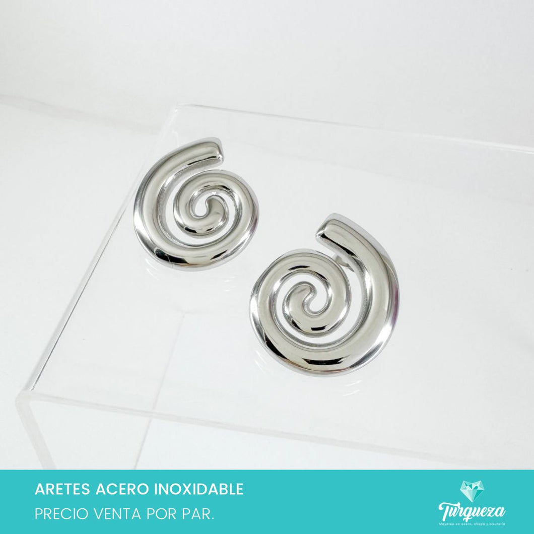 Arete Espiral Plateado 3cm Acero Inoxidable