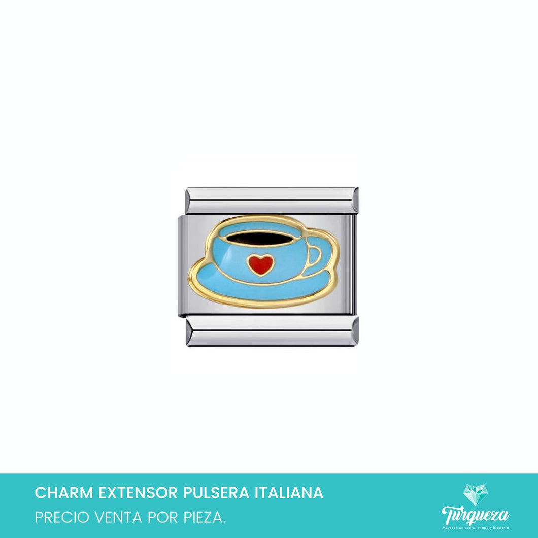 Dije Charm Taza Café para Pulsera Tipo Italiana Plateado Acero Inoxidable