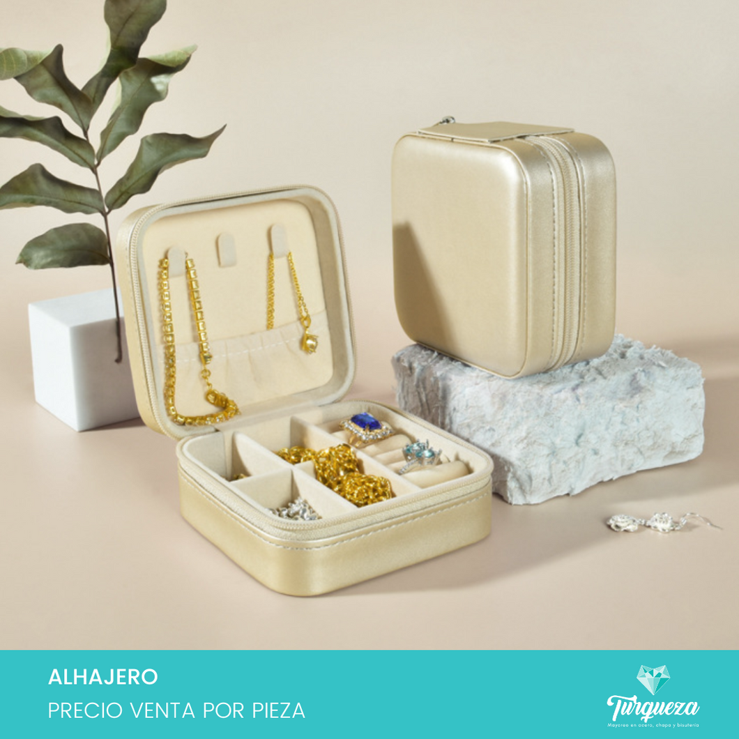 Joyero Vinipiel Dorado Mini Estuche Organizadora de Joyería