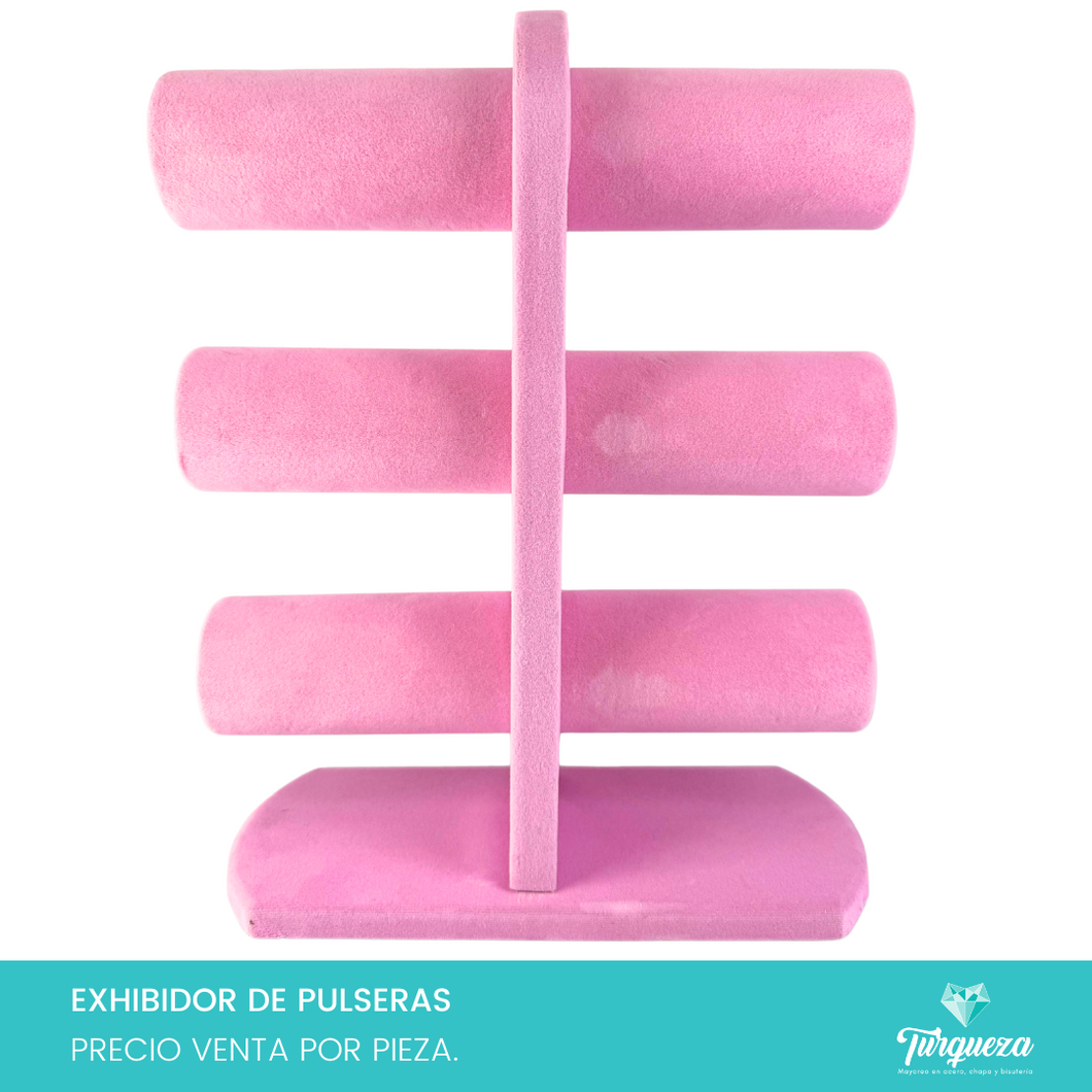 Exhibidor Pulseretero Torre de 3 Tela Terciopelo Rosa