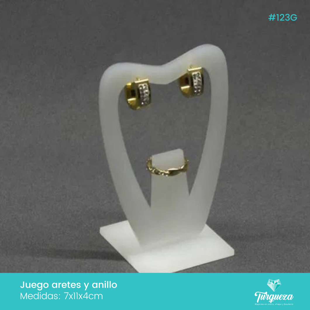 Exhibidor Juego Aretes y Anillo Blanco