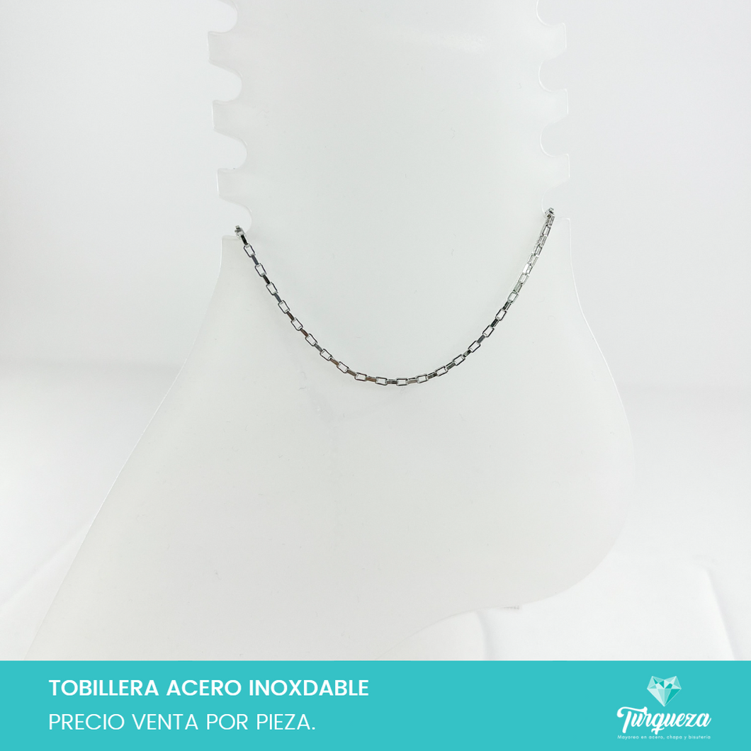 Tobillera Cadena Forzada Cuadrada 2mm Plateada Acero Inoxidable