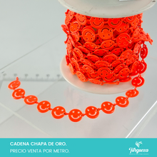 Load image into Gallery viewer, Cadena Carita Feliz Naranja Fosforecente (Venta por metro) Chapa de oro
