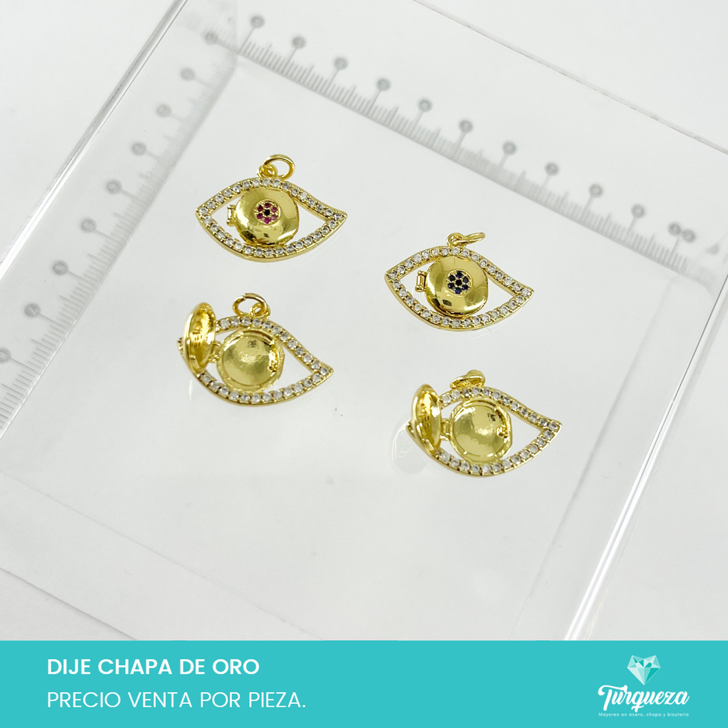 Dije Zirconia Relicario Ojo Chapa de oro