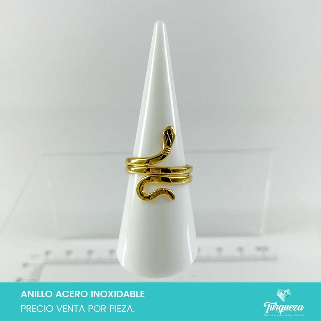 Anillo Serpiente Dorado Ajustable Acero Inoxidable