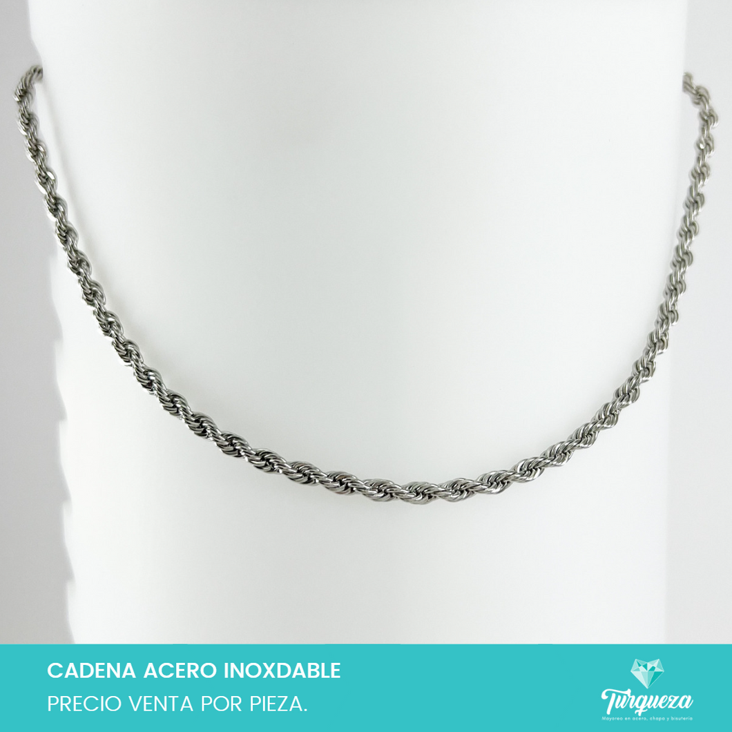 Cadena Torsal Plateada(60cm-4mm) Acero Inoxidable