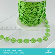 Load image into Gallery viewer, Cadena Carita Feliz Verde (Venta por metro) Chapa de oro
