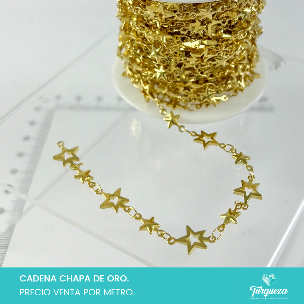 Cadena Estrellas Chicas y Grandes Conectoras (Venta por metro) Chapa de oro