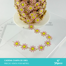 Load image into Gallery viewer, Cadena Flor Conectora Rosa Claro (Venta por metro) Chapa de oro
