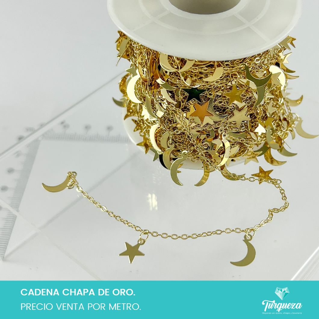 Cadena Lunas y Estrellas Colgantes (Venta por metro) Chapa de oro