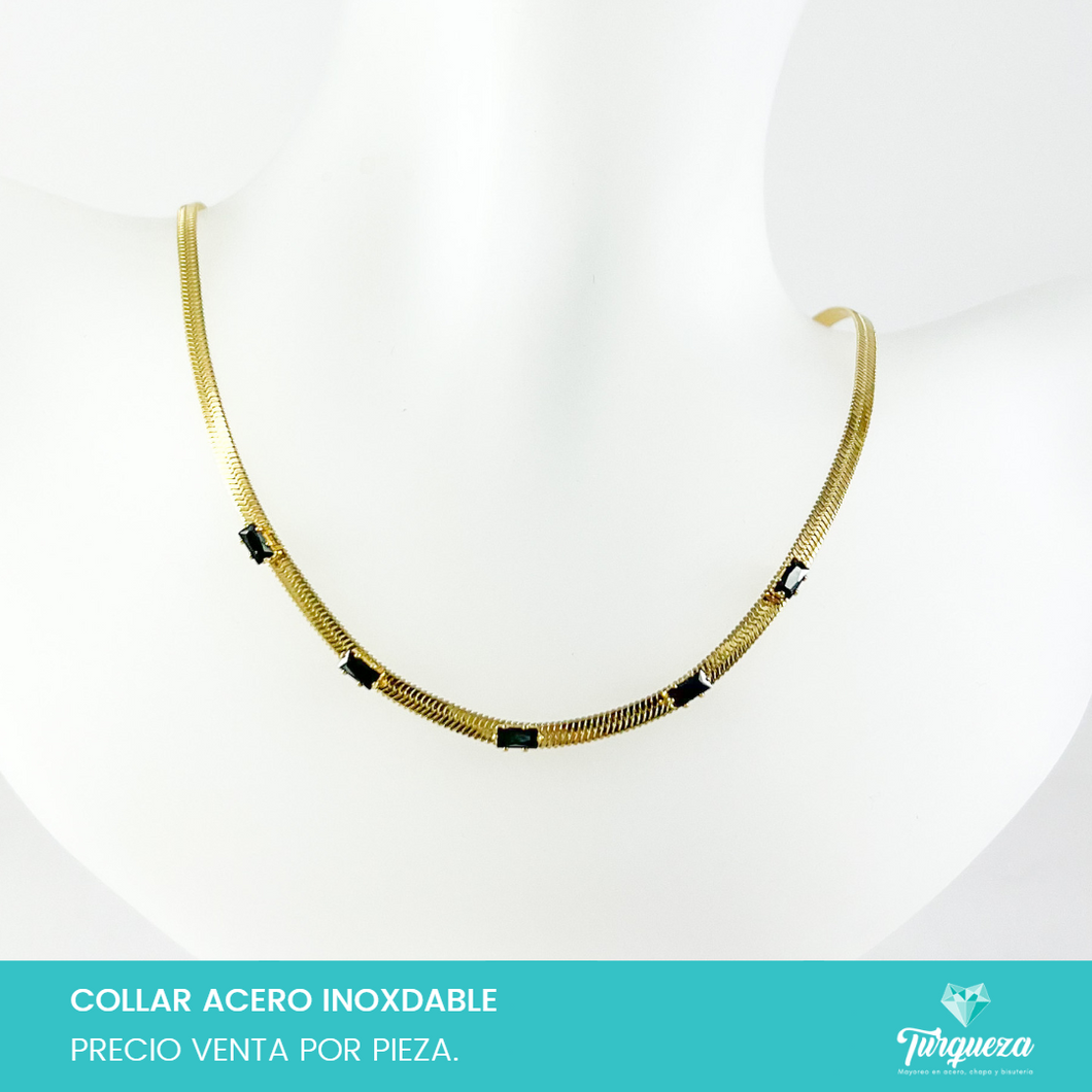 Collar Choker Planchada con Zirconias Negras Acero Inoxidable