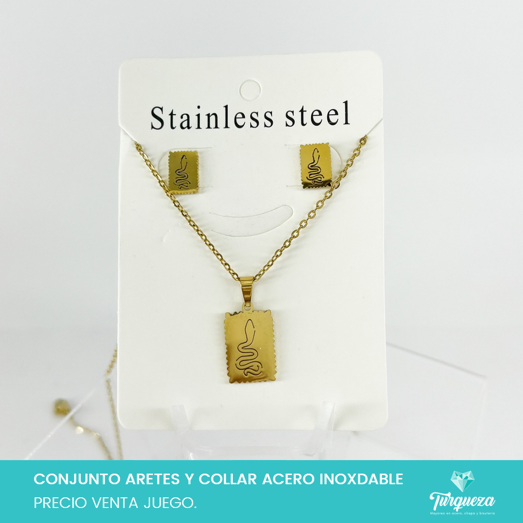 Conjunto Serpiente Cuadrada Dorado Acero Inoxidable