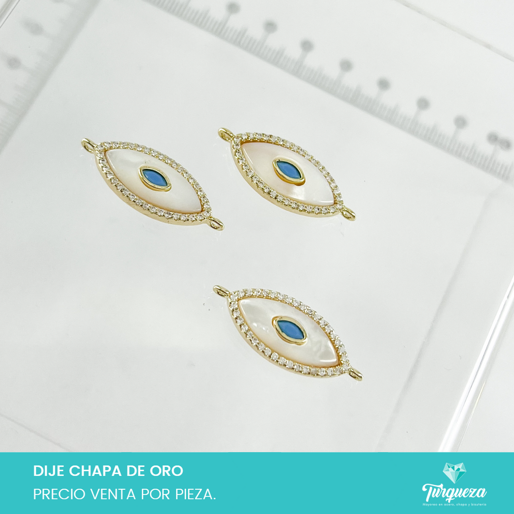 Dije Perla Zirconia Forma de Ojo Azul Chapa de oro