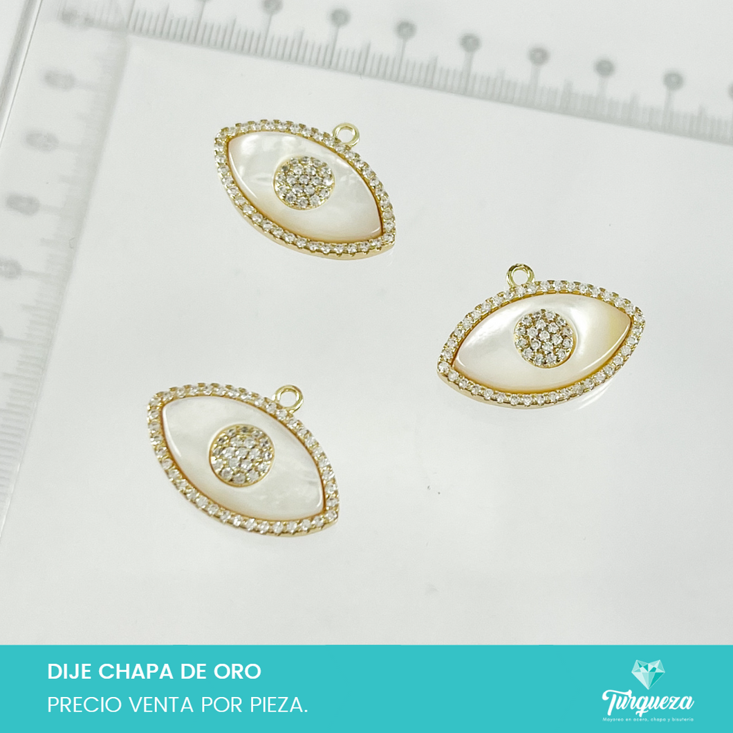 Dije Perla Zirconia Forma de Ojo Chapa de oro