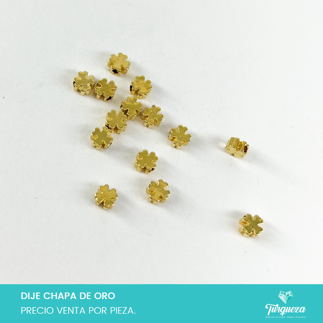 Dije Trasversal Trebol 5mm Chapa de oro