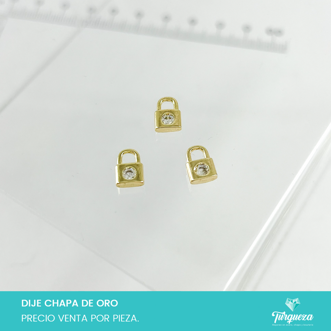 Dije Zirconia Candado Mini Chapa de oro