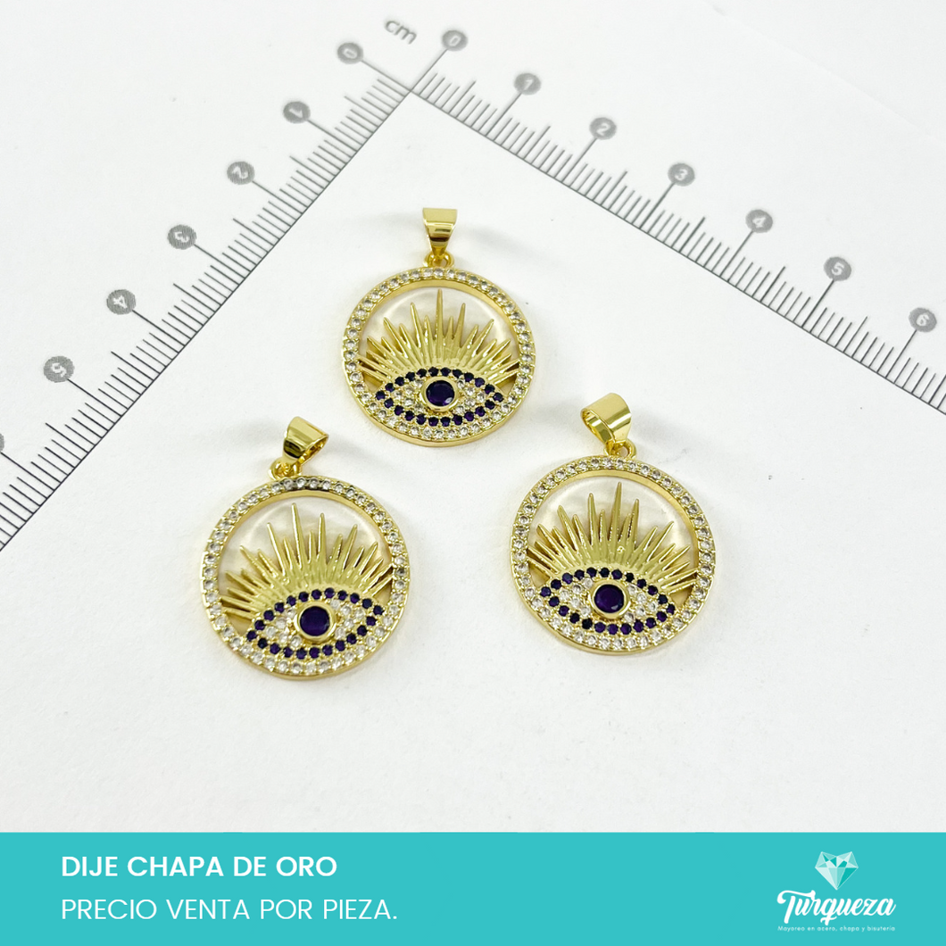 Dije Zirconia Circulo Ojo Sol Chapa de oro