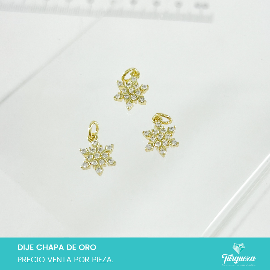 Dije Zirconia Copo de Nieve Mini Chapa de oro