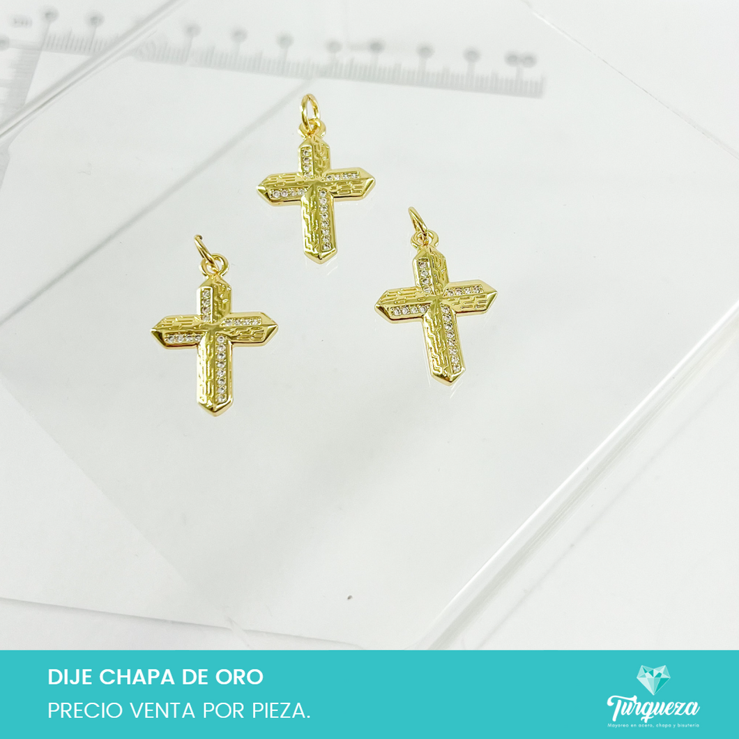 Dije Zirconia Cruz Con Textura Chapa de oro