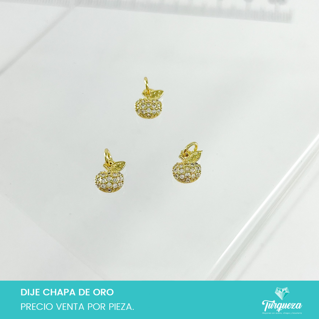 Dije Zirconia Manzana Mini Chapa de oro