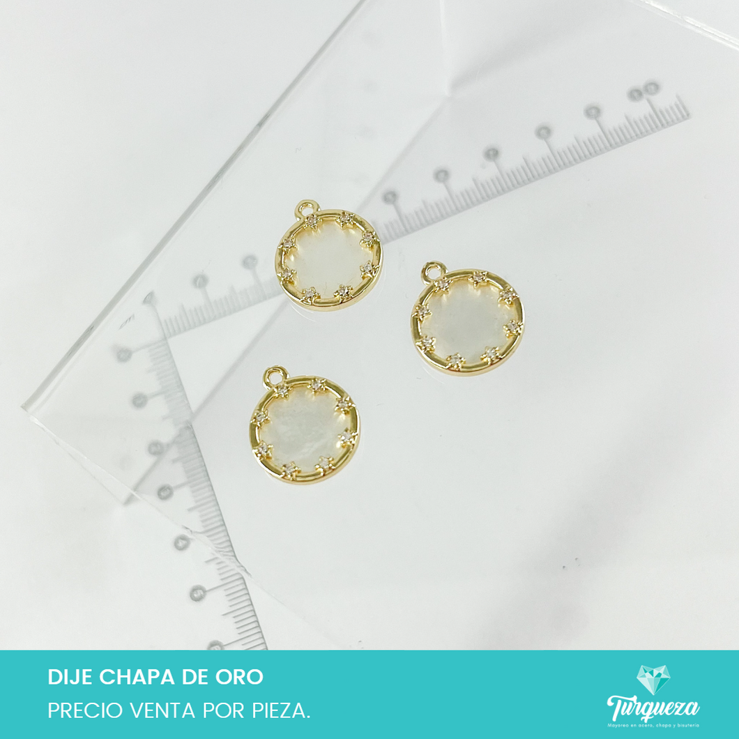 Dije Zirconia Circulo Perla Madre Chapa de oro