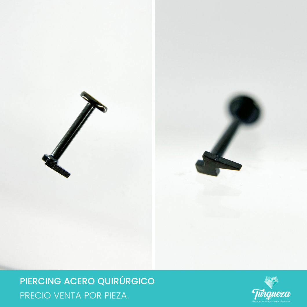 Arete Piercing Rayo Negro para Oreja - Labio Acero Quirúrgico