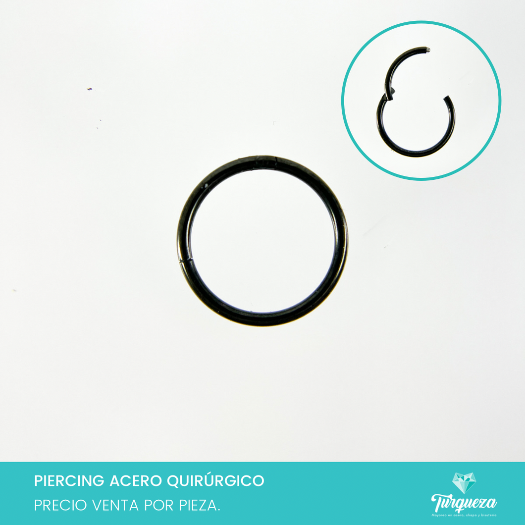 Arete Piercing Argolla 9mm Negra  para Oreja - Nariz Acero Quirúrgico